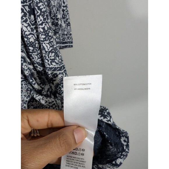 Lucky Brand Womens Navy Paisley Print 3/4 Sleeve Top Sz 1X Casual Mature Boho - Picture 5 of 7